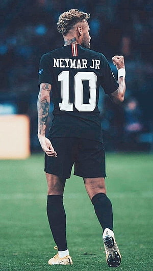 Neymar Jr in PSG Black Away Kit Number 10 on the Pitch HD phone wallpaper