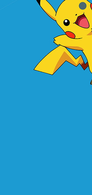 Cheerful Pikachu Leaping Against a Solid Blue Background in Classic Anime Style HD phone wallpaper