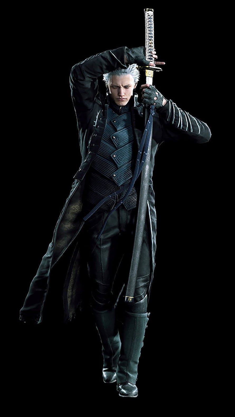 Vergil from Devil May Cry 5 holding Yamato sword in black coat HD phone wallpaper