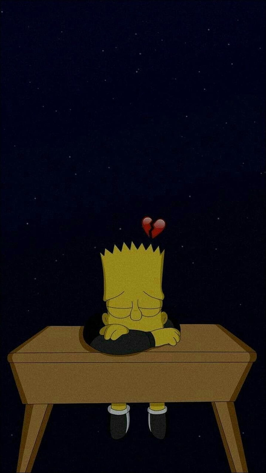 Sad Bart Simpson Sleeping at Desk with Broken Heart Under Starry Night Sky HD phone wallpaper