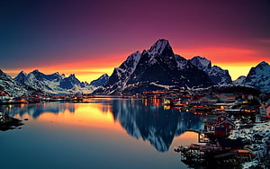 Reine Village Lofoten Islands Norway Sunset Reflections HD wallpaper