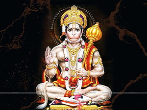 Lord Hanuman Sitting with Mace and Book Digital Art Wallpaper, Hanuman God , & Backgrounds Hanuman, #hanuman HD wallpaper