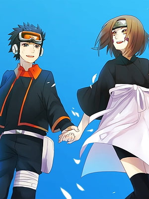 Obito Uchiha and Rin Nohara Holding Hands in Naruto Anime Artwork HD phone wallpaper