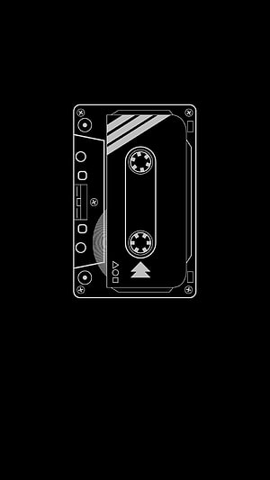 Minimalist White Line Art Cassette Tape Illustration on Black Background HD phone wallpaper