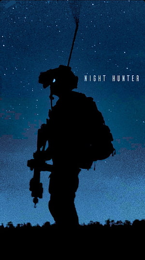 Silhouette of a Special Forces Soldier with Night Vision Gears Against a Starry Night Sky HD phone wallpaper