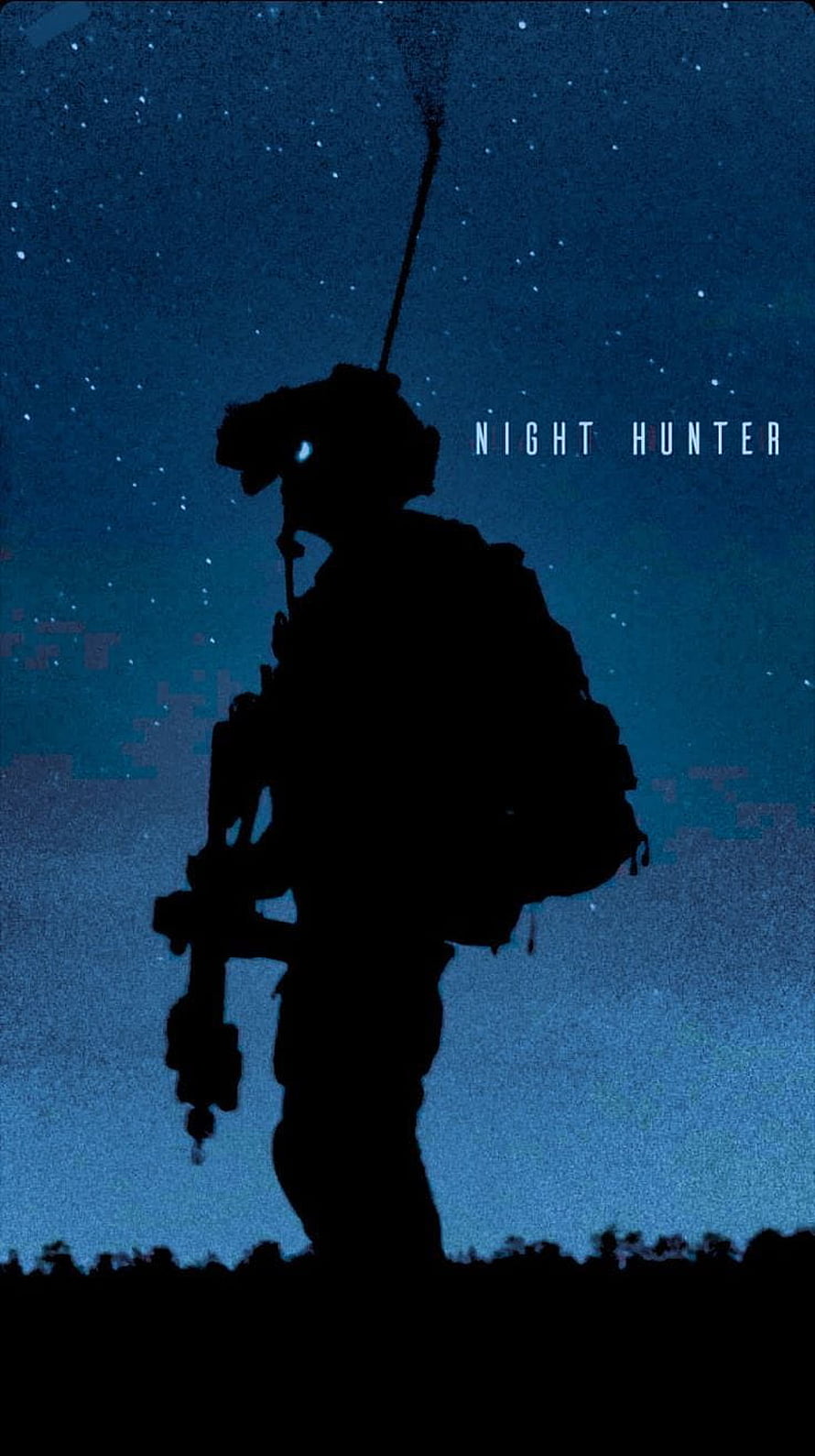 Silhouette of a Special Forces Soldier with Night Vision Gears Against a Starry Night Sky HD phone wallpaper