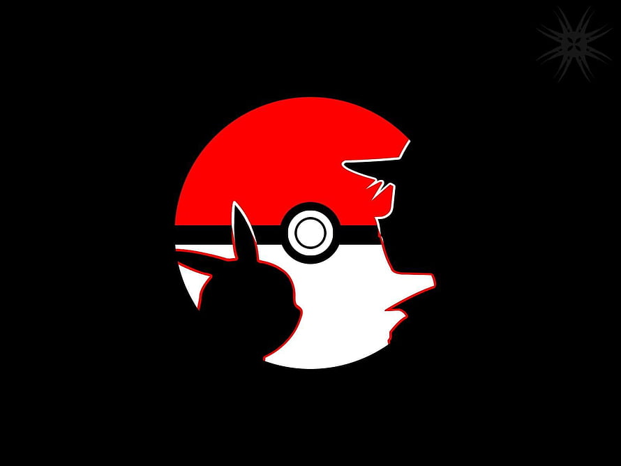 Minimalist Ash Ketchum and Pikachu Silhouette in Pokeball Design HD wallpaper
