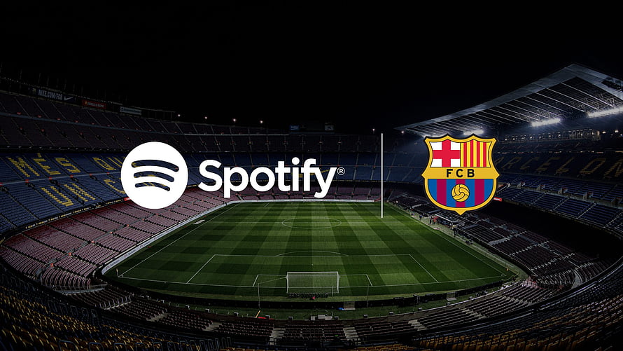 Spotify and FC Barcelona Partnership at Camp Nou Stadium at Night HD wallpaper