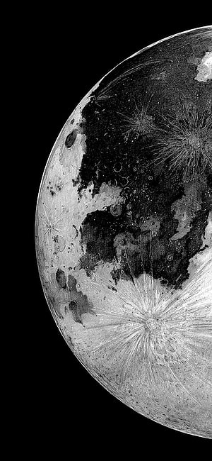 High Contrast Black and White Moon Surface Texture with Craters and Rays HD phone wallpaper