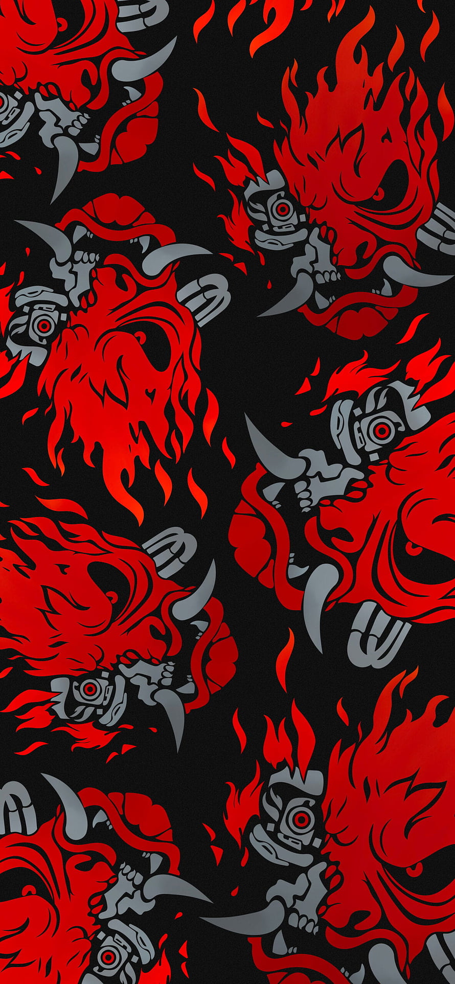 Red and Black Tribal Skull Pattern Wallpaper with Flames and Horns HD phone wallpaper