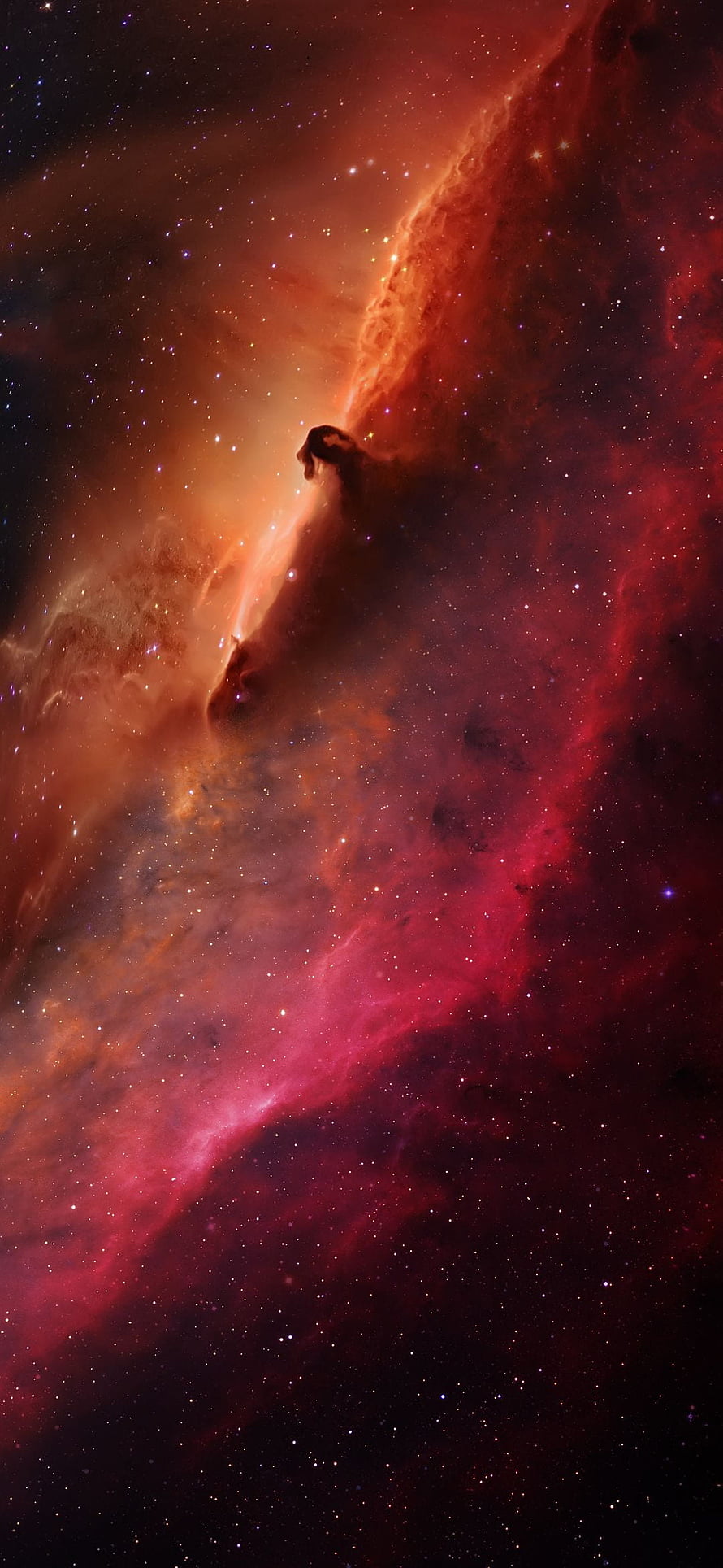 Vibrant Red and Orange Nebula Clouds in Deep Space with Scattered Stars HD phone wallpaper