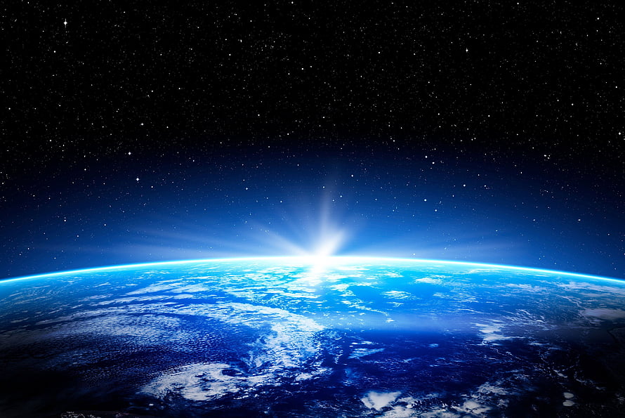 Earth Sunrise From Space With Starry Sky And Blue Atmosphere Glow HD wallpaper