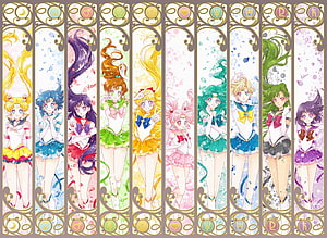 Sailor Moon and Sailor Stars Team Watercolor Character Lineup HD wallpaper
