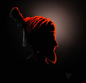 Dramatic Red Rim-Lit Silhouette of Chhatrapati Shivaji Maharaj in Profile HD wallpaper