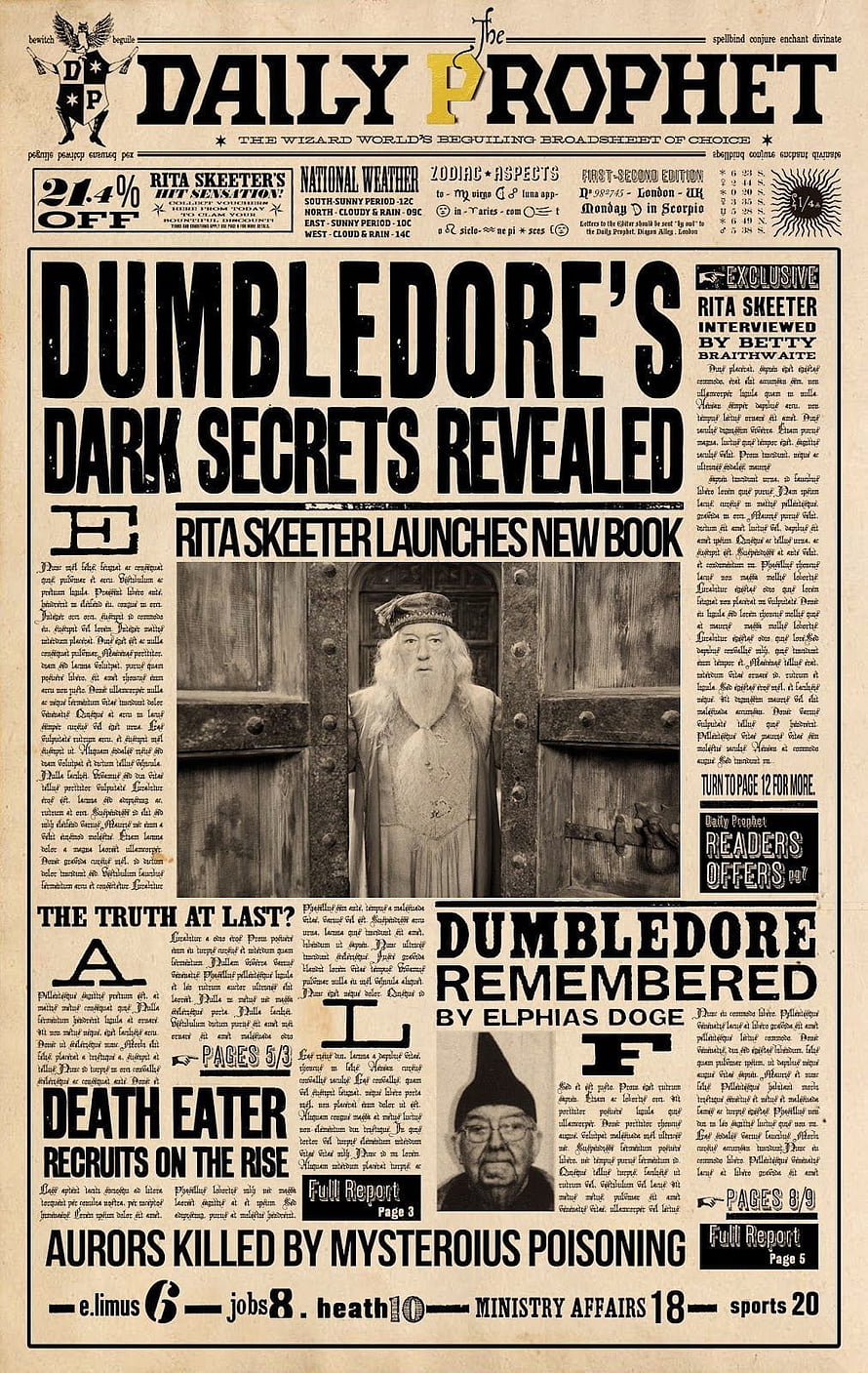Daily Prophet Newspaper Front Page Featuring Albus Dumbledore and Harry Potter Wizarding World HD phone wallpaper