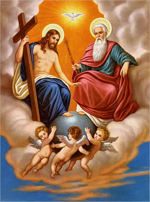 Holy Trinity Religious Painting with Jesus, God the Father, and Holy Spirit Dove HD phone wallpaper