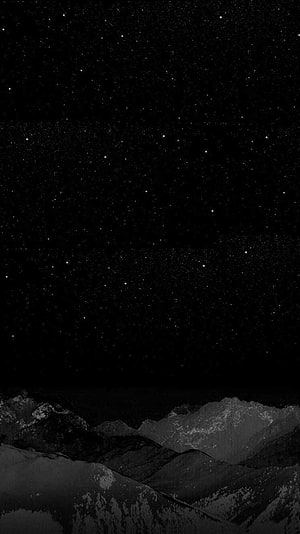 Monochrome Mountain Range Under A Starry Night Sky HD phone wallpaper