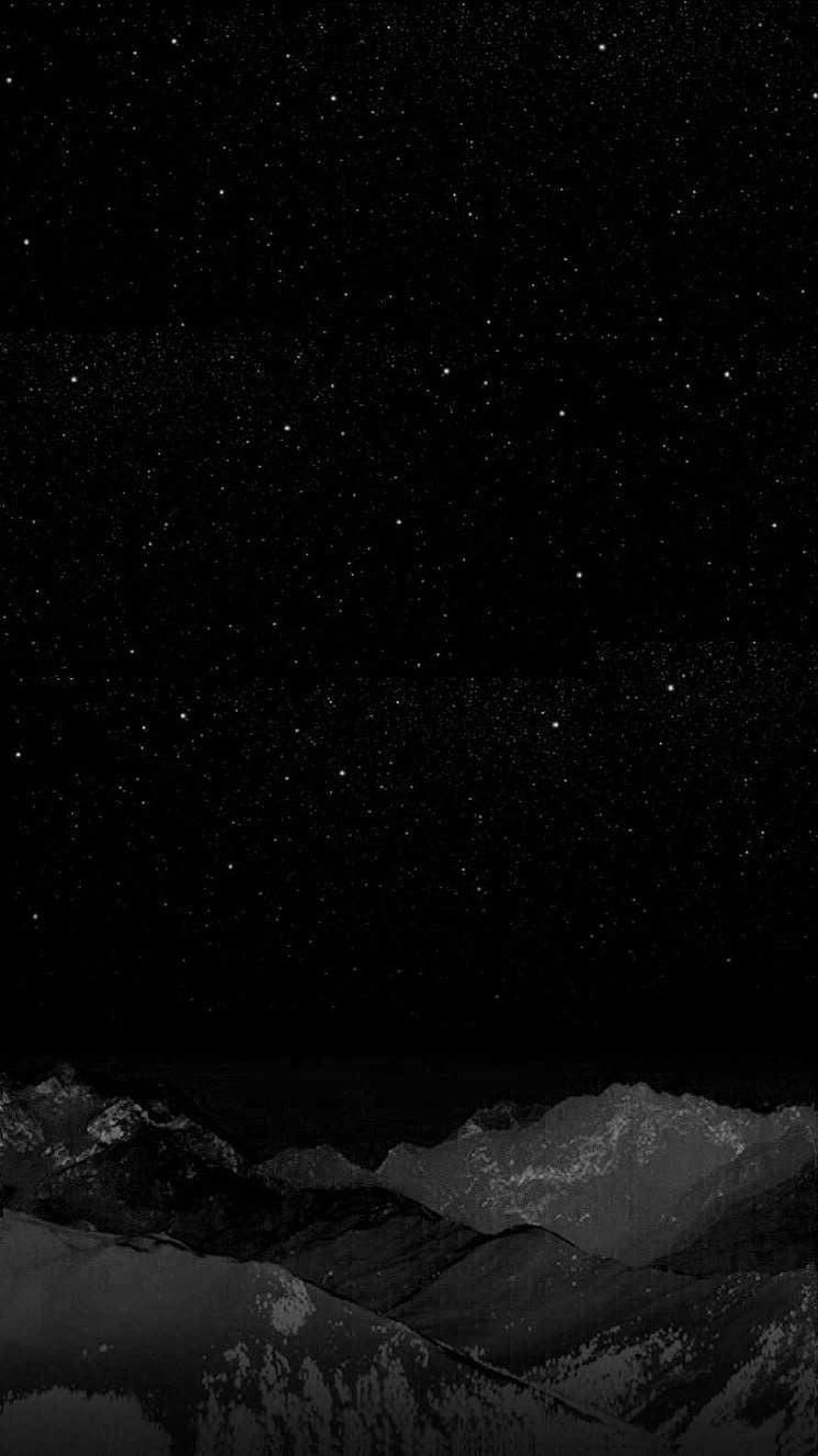 Monochrome Mountain Range Under A Starry Night Sky HD phone wallpaper