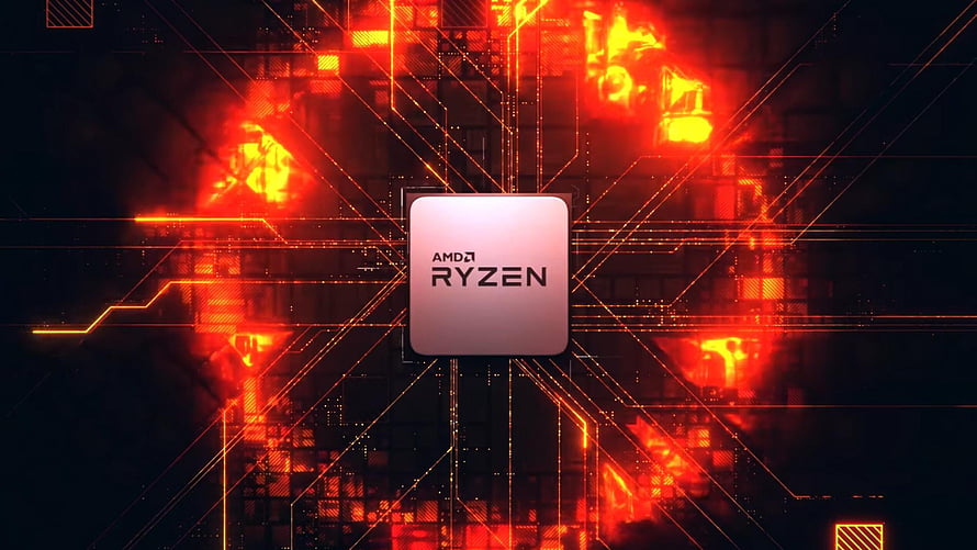 AMD Ryzen Processor on Glowing Red Circuit Board with Digital Tech Background HD wallpaper