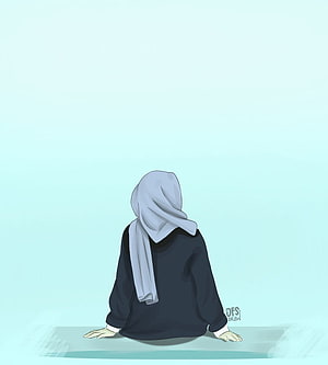 Anime Girl Wearing Hijab Sitting Alone in Minimalist Digital Illustration HD phone wallpaper