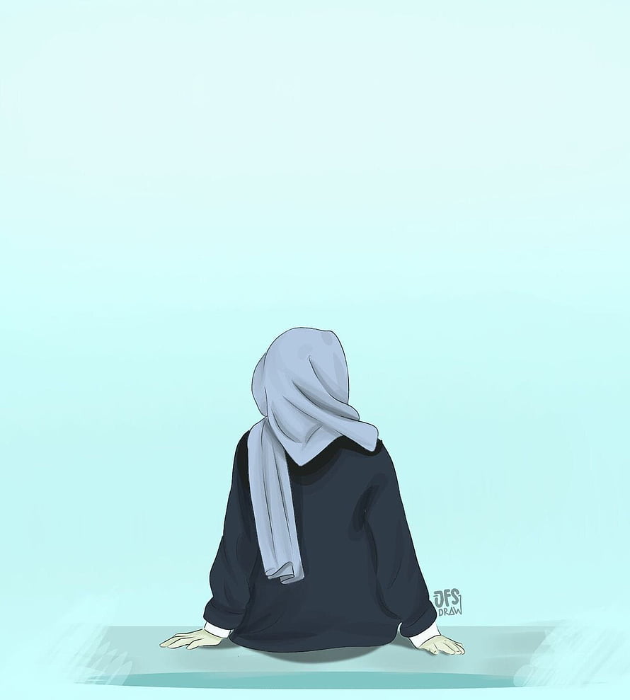 Anime Girl Wearing Hijab Sitting Alone in Minimalist Digital Illustration HD phone wallpaper