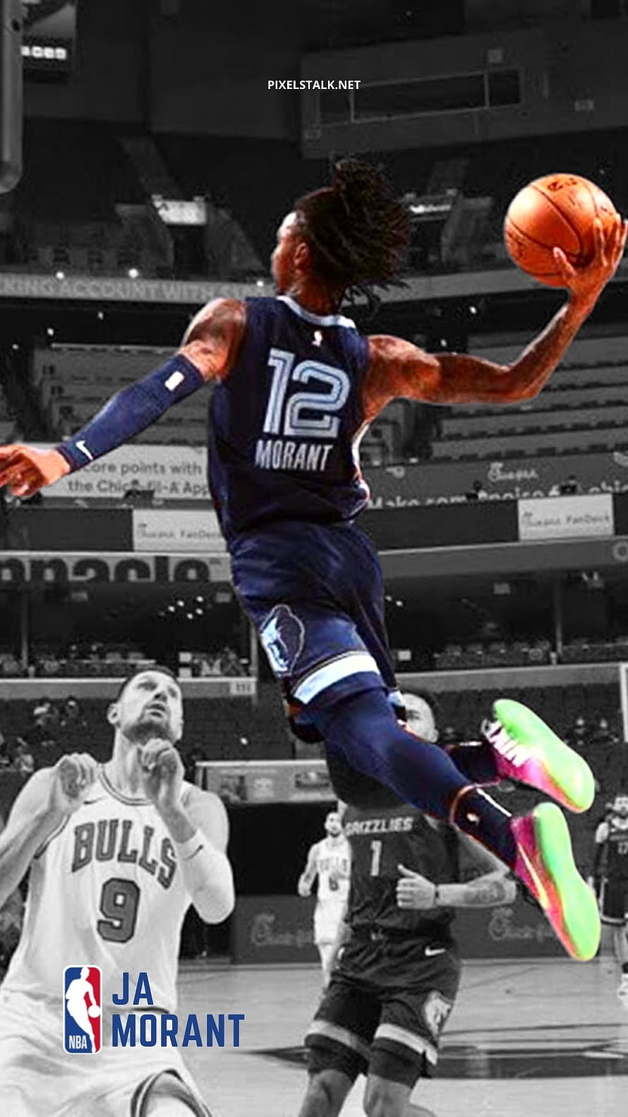 Ja Morant Mid-Air Dunk Action Shot in Memphis Grizzlies Uniform HD phone wallpaper