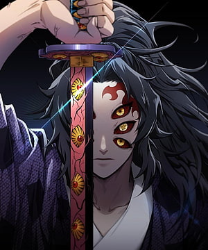 Kokushibo Demon Slayer Anime Character Holding Ornate Katana Sword HD phone wallpaper