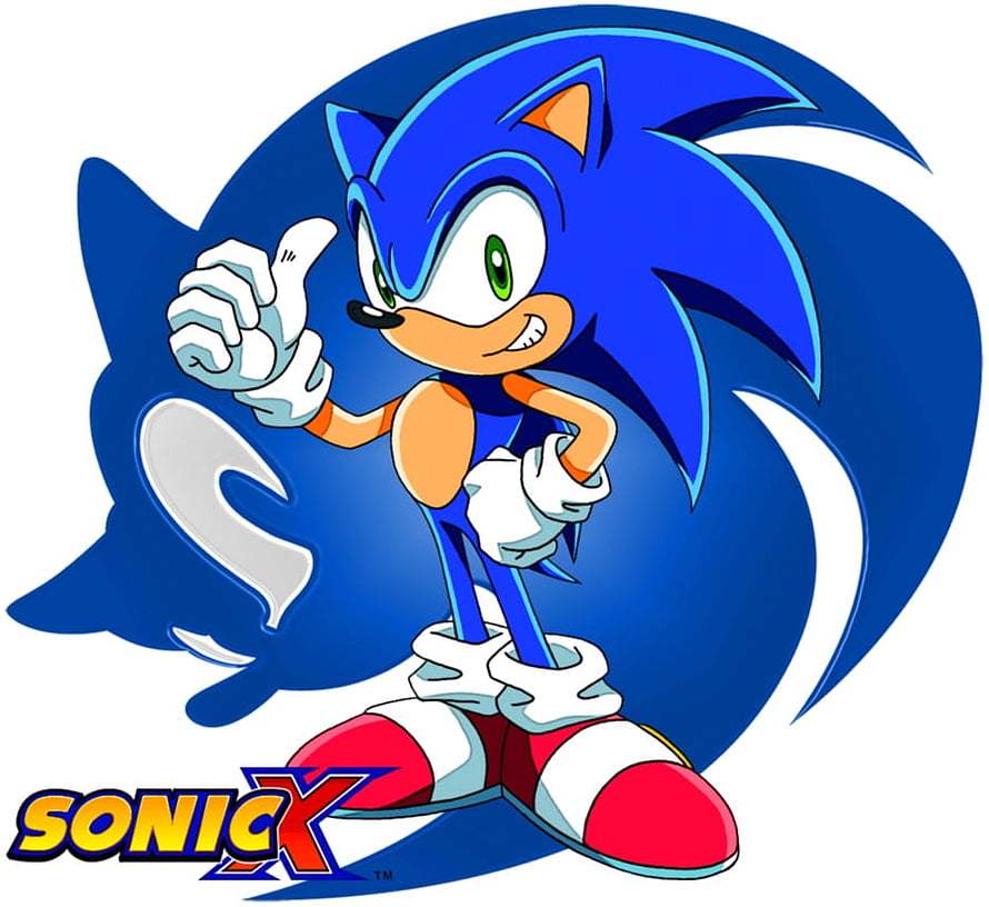 Sonic X Anime Character Artwork - Blue Hedgehog Hero Posing with Logo HD wallpaper