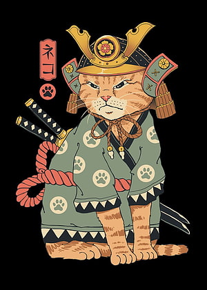 Neko Samurai Cat Warrior in Traditional Japanese Armor and Kimono HD phone wallpaper