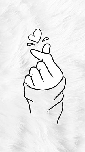 Korean Finger Heart Gesture Line Art on White Furry Background HD phone wallpaper