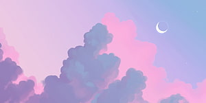 Dreamy Pastel Sky With Purple Clouds And Crescent Moon HD wallpaper