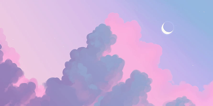 Dreamy Pastel Sky With Purple Clouds And Crescent Moon HD wallpaper