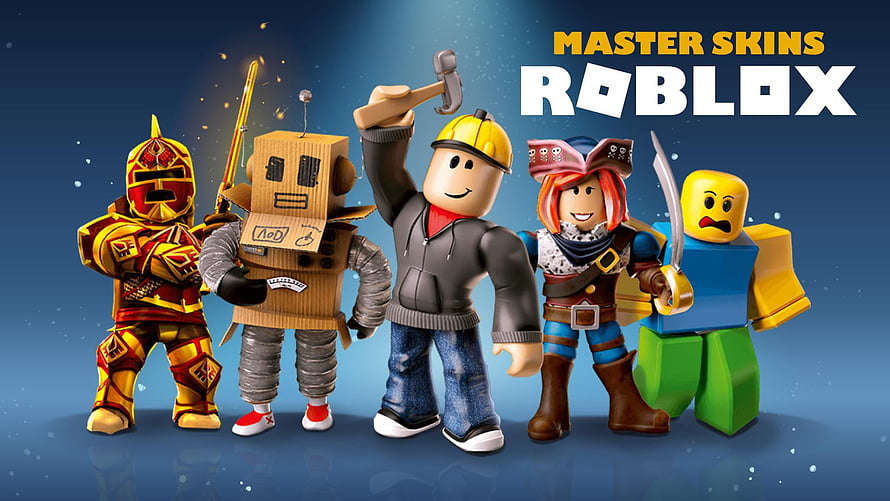 Roblox Master Skins Collection Featuring Warrior, Robot, Builder, Pirate, and Noob Avatars HD wallpaper