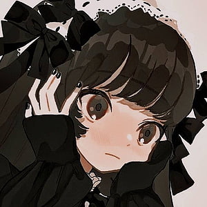 Cute Anime Girl with Black Hair and Bows in Dark Aesthetic Style HD phone wallpaper