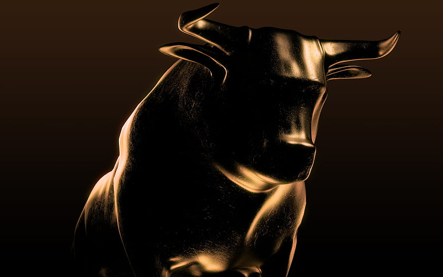 Golden Bull Statue Sculpture With Dramatic Lighting And Dark Background HD wallpaper