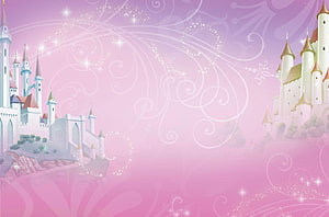 Dreamy Pink Fairy Tale Castle with Sparkling Swirls and Magical Hearts HD wallpaper