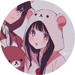 Anime Couple in Cute Bear Hoodies and Plush Toy HD phone wallpaper