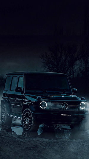 Black Mercedes-Benz G-Class AMG SUV in Moody Night Setting HD phone wallpaper