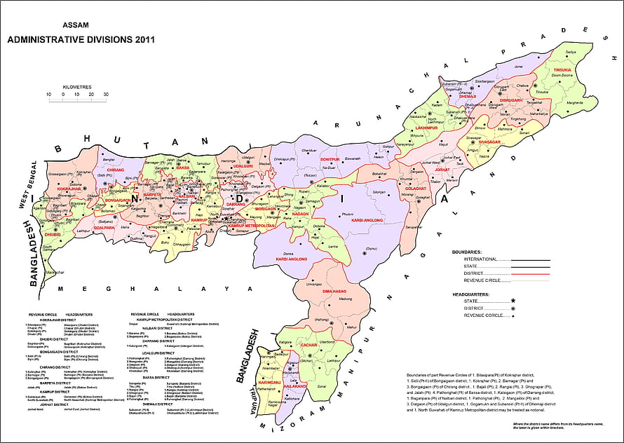Assam Administrative Divisions Map 2011 with District Boundaries and Revenue Circles HD wallpaper