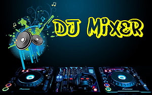 Pioneer DJ Mixer Setup with Neon Blue Lighting and Graffiti Style Artwork HD wallpaper
