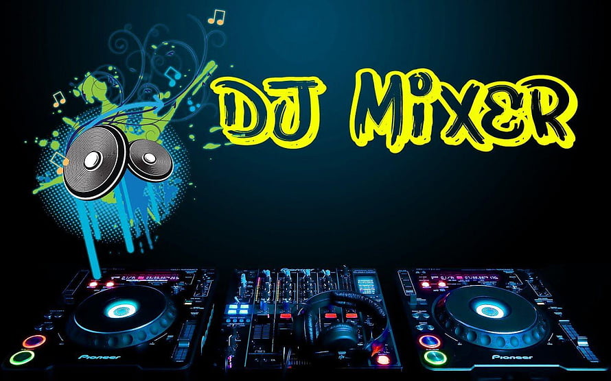 Pioneer DJ Mixer Setup with Neon Blue Lighting and Graffiti Style Artwork HD wallpaper