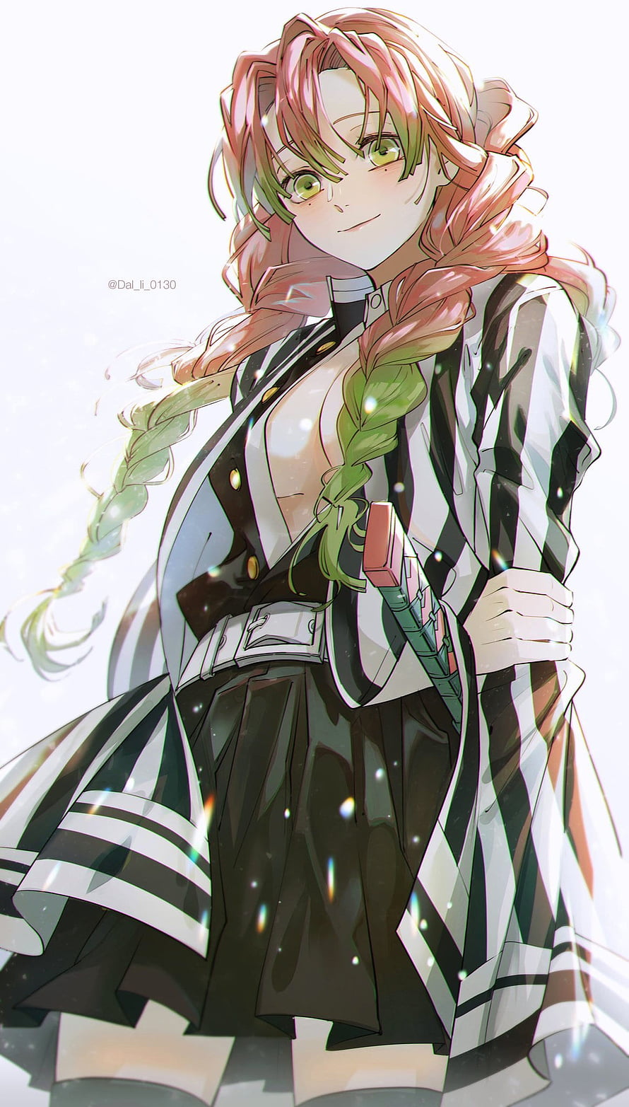 Mitsuri Kanroji from Demon Slayer in Green and Pink Braids HD phone wallpaper