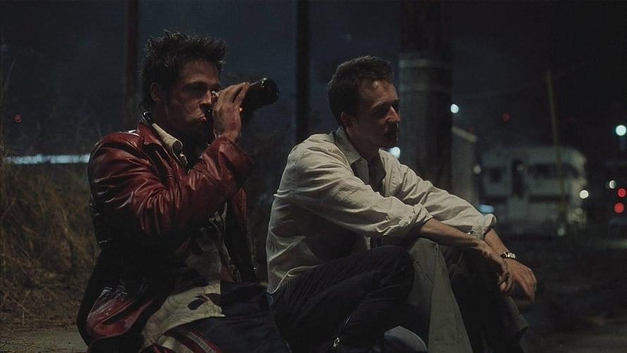 Fight Club Movie Scene with Brad Pitt and Edward Norton at Night HD wallpaper