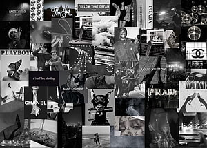 Black and White Luxury Aesthetic Collage Featuring Chanel Prada Louis Vuitton and Saint Laurent HD wallpaper