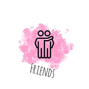 Pink Watercolor Friends Icon With Two People Hugging And Text HD phone wallpaper