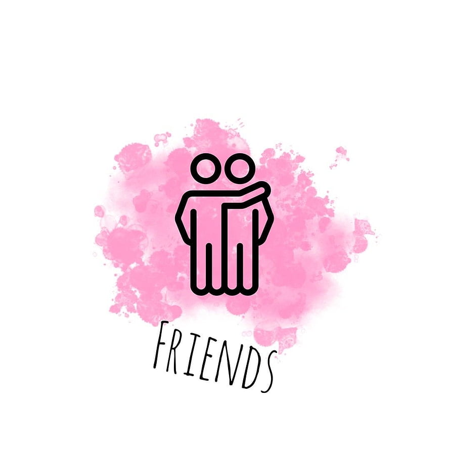 Pink Watercolor Friends Icon With Two People Hugging And Text HD phone wallpaper