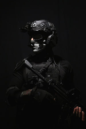 Tactical Soldier Portrait with Skull Face Paint and Modern Combat Gear HD phone wallpaper