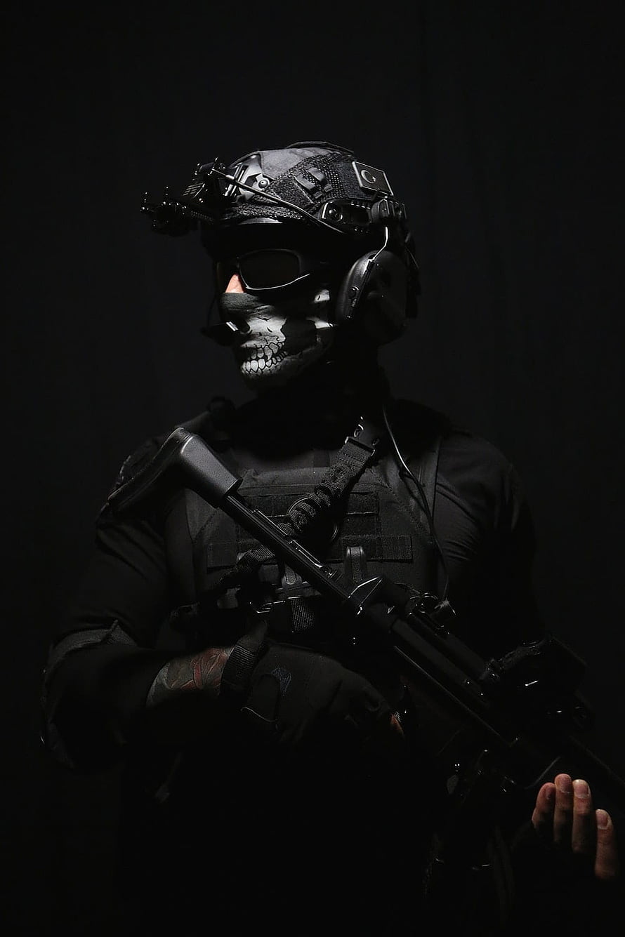 Tactical Soldier Portrait with Skull Face Paint and Modern Combat Gear HD phone wallpaper