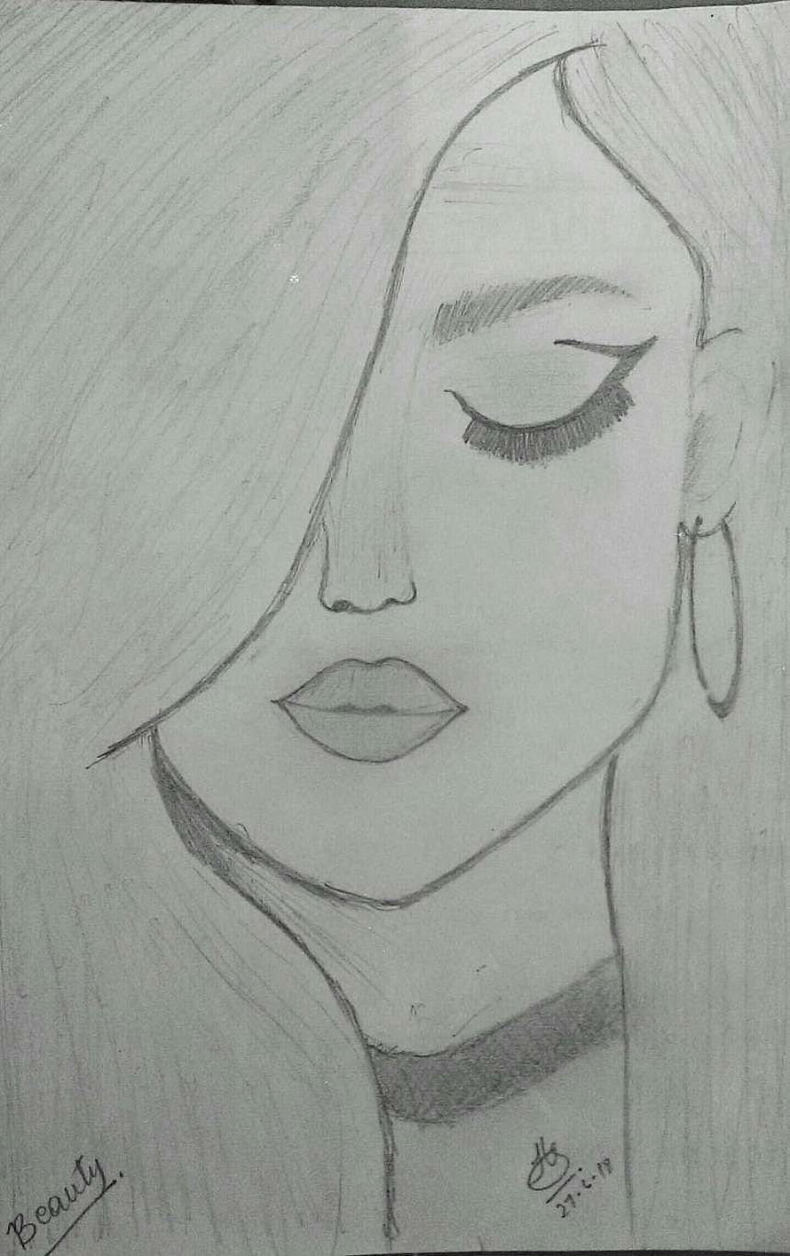 Pencil Sketch of a Woman with Closed Eyes and Hoop Earrings, Easy Drawing, Pencil, Sketch, Colorful, Realistic Art HD phone wallpaper