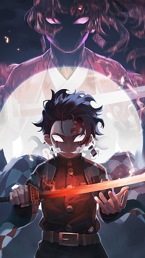 Tanjiro Kamado Demon Slayer Anime Wallpaper with Muzan Kibutsuji Background HD phone wallpaper
